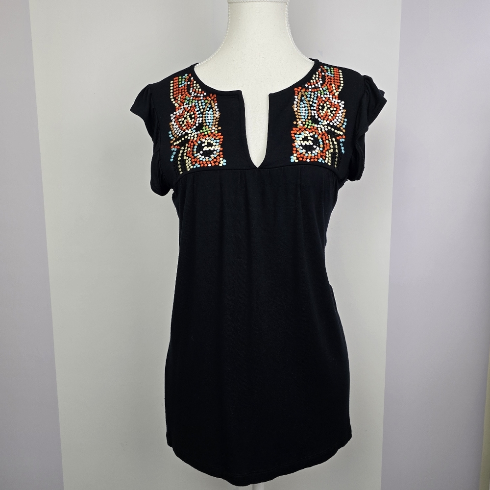 Design Story Blue Embroidered Sleeveless Blouse, Sz S